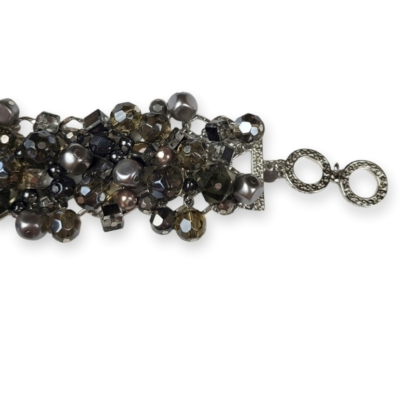 Bead Charm Chain Bracelet Wide Silver Tone Gray Taupe Vintage Premier Designs - Picture 4 of 7